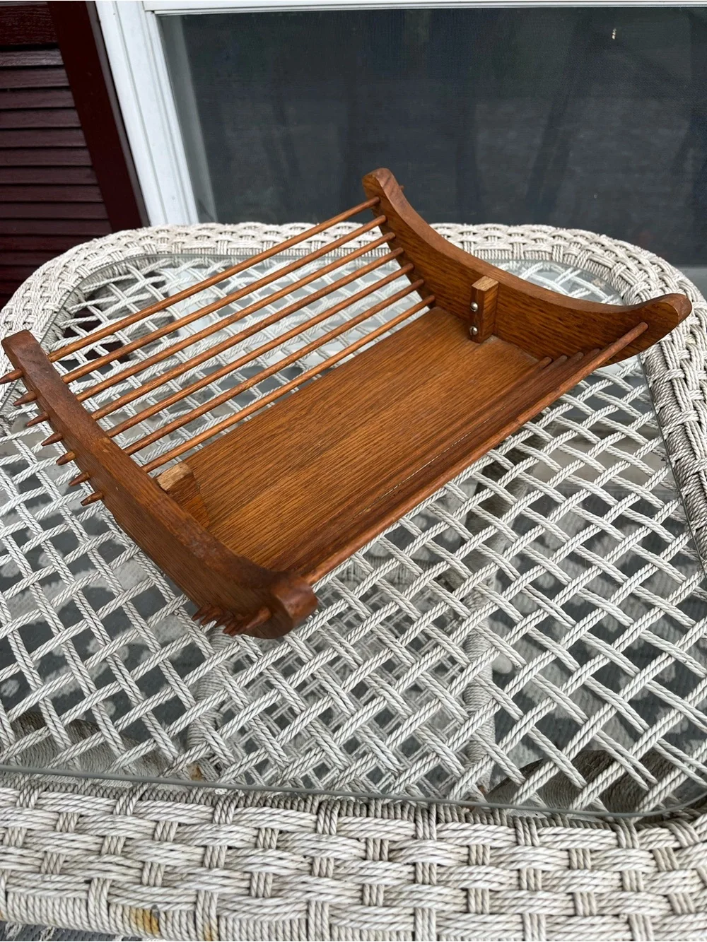 Vtg MCM Japanese Style Wooden Slat Fruit Basket Bowl Curved Design
